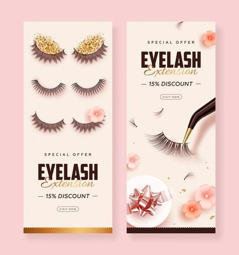 Eyelash extension banner set | Premium Vector #Freepik #vector #banner #beauty #eye #promotion Eyelash Poster Design, Loyalty Card Template, Visit Card, Esthetician Marketing, Banner Design Layout, Eyelash Brands, Splash Screen, Vector Banner, Banner Advertising