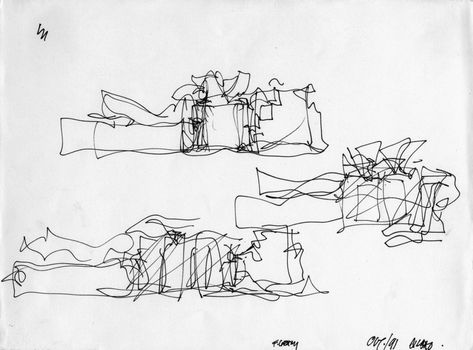 Frank Gehry Sketch, Archi Sketches, Gehry Architecture, Architect Sketchbook, Arch Sketch, Architect Sketch, Conceptual Sketches, Graphic Recording, Deconstructivism