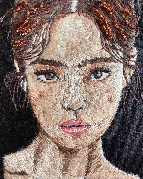 200212 Embroidery of Jennie (ig: rumi_embroidery) - Imgur Blackpink Embroidery, Jennie Ig, Portrait Embroidery, Embroidered Portrait, Embroidery Stitching, African Art Paintings, Hand Embroidery Videos, Hand Work Embroidery, Textile Fiber Art