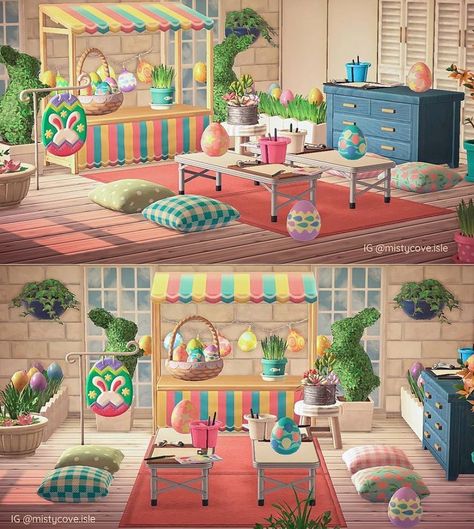 Animal Crossing Designs on Instagram: “This arts and crafts area using the new Bunny Day items is egg-cellent 🐣 what are your wacky theories about Animal Crossing? (we know who…” Maximalist Animal Crossing, Animal Crossing Easter Design, Animal Crossing Art Gallery, Acnh Gallery Designs Happy Home Paradise, Acnh Bunny Day, Acnh Easter, Zoro Chopper, Dbz Dragon, Jujutsu Kaisen Sukuna