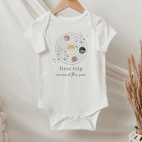 Celebrate your little one's first trip around the sun with this adorable space-themed bodysuit! #BabyFashion #SpaceBaby #FirstBirthday #AdorableOutfits #BabyStyle #GiftForBaby #CuteBodysuit #ToddlerWear #InfantOutfit #BabyClothes Fringe Tops, Sun Space, Sun Birthday, First Trip Around The Sun, Boys 1st Birthday Party Ideas, Twin First Birthday, Toddler Wearing, Birthday Babe, 1st Birthday Themes