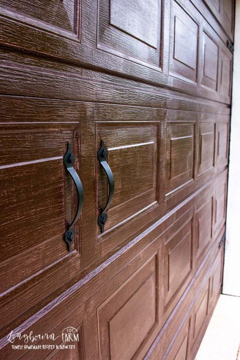 Faux Wood Garage Door Diy, Brown Garage Door, White Garage Doors, Faux Wood Garage Door, Garage Door Colors, Garage Door Paint, Carriage Garage Doors, Garage Door Hardware, Carriage Doors