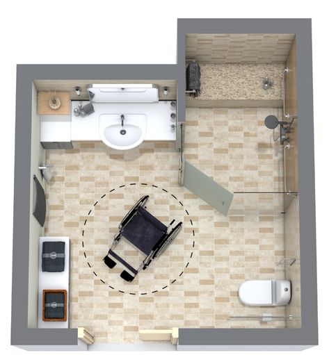 Accessible Bathroom with Large Shower Handicapped Bathroom Ideas Layout, Bathroom Zen Style, Handicapped Bathroom Ideas, Senior Bathroom, Handicapped Bathroom, Bathroom Ideas Layout, Bathroom Floorplan, Bathroom Zen, Bathroom Floor Plan