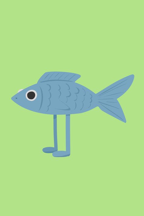 Fish With Legs Drawing, Fish Drawing, Fish Drawings, Funny Drawings, Album Cover Art, Fishing Humor, Kiss Cut Stickers, Art Project, Cover Art