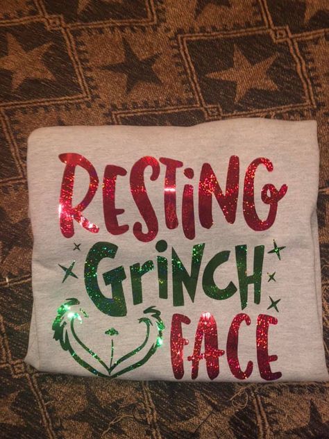 Christmas holographic iron on vinyl Iron On Shirt Ideas, Iron On Vinyl Ideas, Holographic Iron On Vinyl, Resting Grinch Face, Zebra Art, Grinch Face, Vinyl Ideas, Vinyl Shirts, Iron On Vinyl