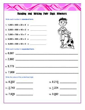 Worksheet | Reading and Writing Four Digit Numbers - 2 | Write 4-digit numbers in two different ways (standard and expanded form), then write the value of each underlined digit. 4 Digit Place Value Worksheets, Standard And Expanded Form Worksheet, 4 Digit Numbers Worksheet, Expanded Form Worksheets 3rd Grade, Expanded Form Math, Expanded Form Worksheets, Numbers In Expanded Form, Mental Maths Worksheets, Expanded Form