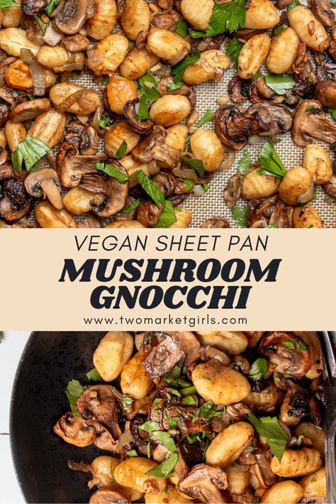 Gnocchi With Mushrooms, Crispy Gnocchi, Vegan Sheet Pan, Sheet Pan Gnocchi, Mushroom Gnocchi, Sheet Pan Dinners Recipes, Vegan Pasta Recipes, Korean Cooking, Savoury Recipes