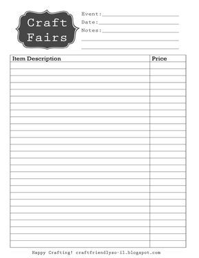 Craft Show Tracking Sheet, Craft Inventory Printable Free, Business Paperwork, Inventory Sheet, Fair Season, Inventory Printable, Saddle Club, Cost Sheet, Crochet Craft Fair