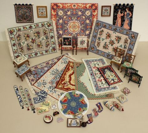 My dollhouse needlepoint kit and chart pack sale starts today! – Janet Granger's Blog Dollhouse Rugs, House Embroidery, Miniature Needlepoint, Paper Flower Kit, Dollhouse Rug, Miniature Embroidery, Miniature Diy, Miniatures Tutorials, Needlepoint Kits