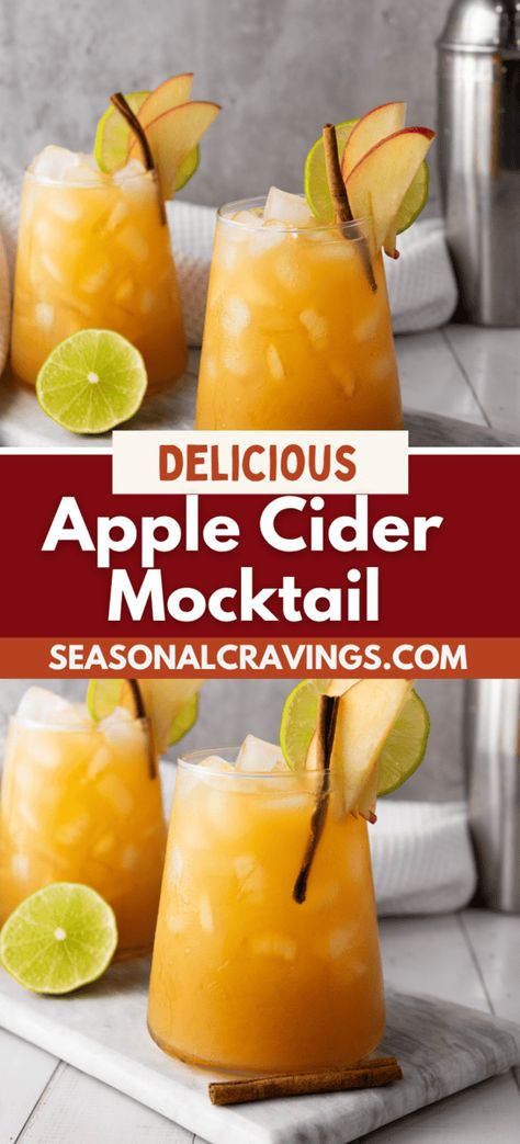 Simple as this apple cider mocktail is, it's loaded with tons of flavor - apple, orange, lime, cinnamon, ginger; it's just SO good. Apple Cider Mule Mocktail, Sparkling Apple Cider Mocktail Recipe, Cider Mocktail Ideas, Apple Cider Vinegar Mocktail, Apple Mocktail Recipe, Mock Tails Recipe, Drinks With Apple Juice, Apple Cider Mocktail Recipe, Apple Cider Mocktail Non Alcoholic