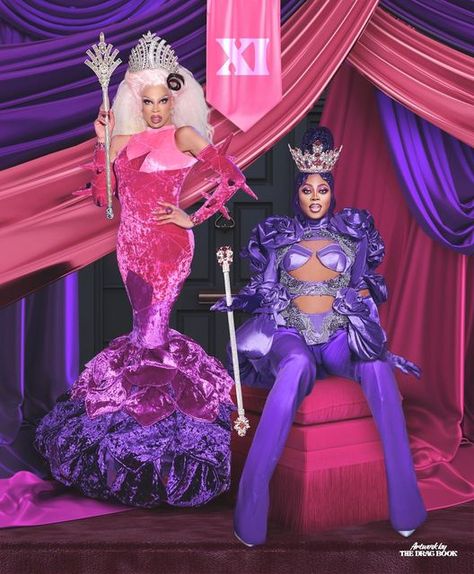 The Drag Book 📚 on Instagram: "💜 SEASON SUPREMES | Part 8: @rupaulsdragrace Season 11 💖 . . Final part of the series “Season Supremes” where I made edits for all the seasons in the Drag Race universe that happen to have more than one winner, finishing with Season 11 and their champions @oddlyyvie and @therajahoharashow ! 👑 . . Thanks for the love! Can’t wait to continue this series in the future! ♥️ . . . Please don’t forget to hit the “save” button, thanks! ♥️" Plastique Tiara Drag, Plastique Tiara, Yvie Oddly, Race Fashion, Gay Costume, Best Drag Queens, Races Fashion, Rupaul Drag, Drag Queens