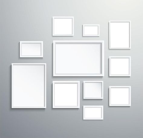 Different sized isolated white picture frames on walls White Picture Frame Wall, College Photo Frame, Brand Signage, Dorm Colors, Empty Picture Frames, Wall Layout, Small Photo Frames, Feature Wall Design, Gallery Wall Layout