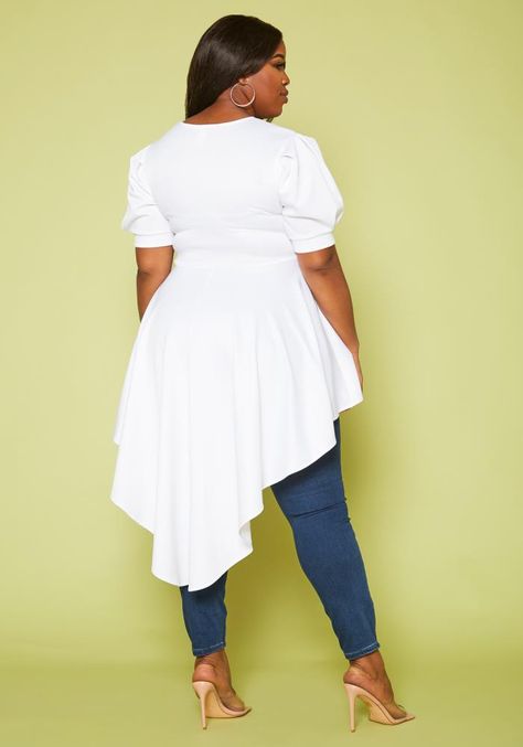 Plus Size High-Low Peplum Top | Asoph.com Black Peplum Top Outfit Plus Size, V-neck Peplum Top For Summer, Chic V-neck Peplum Top With Ruffles, Casual V-neck Peplum Top With Ruffles, Summer V-neck Peplum Top With Ruffle Hem, Waist Tie, Special Features, Dream Wardrobe, Size Clothing