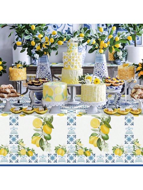 1pc/3pcs Lemon Party Tablecloth, Dining Table Decoration, Lemon Theme Tablecloth, Blue & Yellow, Lemon Print Pattern, Party Decor Set; 10pcs/20pcs/30pcs Gift Bags, Presents Packaging Bags, Favor Bags; 24pcs Paper Plates, 9in/7in Lemon Plates, Paper Cups, Mediterranean Lemon Pattern Plastic Tablecover, Lovely Lemon Waterproof Tablecloth, Fruit Party Table Decor Multicolor    PVC Fruit&Vegetable,Plants    Event & Party Supplies, size features are:Bust: ,Length: ,Sleeve Length: Italian Theme Party Decorations, Fruit Party Table, Italian Party Decorations, Lemon Plates, Mediterranean Party, Lemon Themed Party, Italian Themed Parties, Lemon Theme, Italian Theme