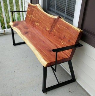 Cedar Wood Projects, Cedar Bench, Cedar Table, Wood Bench Outdoor, Cedar Furniture, Live Edge Bench, Rustic Furniture Diy, Wood Craft Projects, Live Edge Furniture