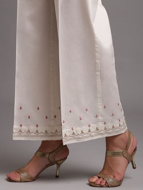 Only for u guys Eid Dresses Design, Trouser Ideas, Plazo Designs, Women Trousers Design, Embroidery Pants, Embroidery Suits Punjabi, Cotton Pants Women, Embroidery Fashion Detail, Womens Pants Design