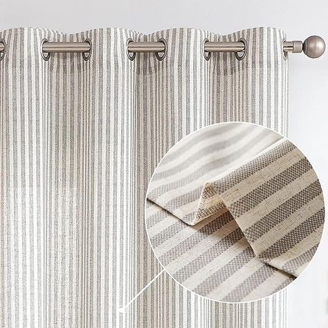 Amazon.com: Vangao Grey Stripe Linen Curtains 84 Inches Long Farmhouse Pinstripe Curtains Light Filtering Tickingstripe Printed on Beige Drapes for Living Room Bedroom Grommet Top 2 Panels : Home & Kitchen Pinstripe Curtains, Beige Drapes, Drapes For Living Room, Striped Curtains, Tier Curtains, Drape Panel, Grey Panels, Grey Curtains, Curtains Living