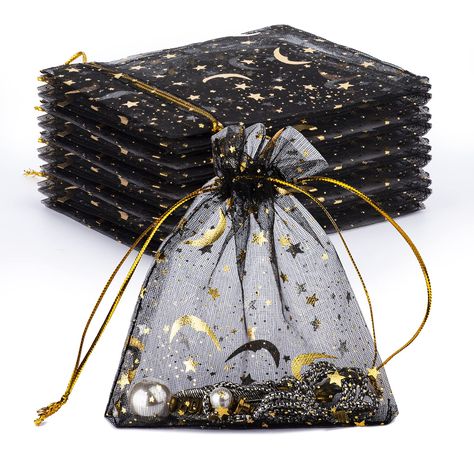 PRICES MAY VARY. gift sachet bags adopt the drawstring design, so it makes easier to put or remove items from this pouch, keeping items clean. Each Stars and Moon Black organza bag size: approx. 4.0x4.7 inches; Package includes 100 pieces of organza bags Great for wedding, party, birthday, church, hotels. During the holdays to giveaway small presents to co-workers and kinds of wrap promotion gifts. Easy to open and close with a drawstring: you can put many small things in the bags to tighten the Zodiac Party Favors, Zodiac Party, Sachet Bags, Moon Pattern, Goody Bags, Small Gift Bags, Wholesale Bags, Moon Jewelry, Candy Gifts