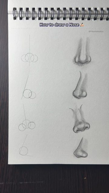 How To Draw Front Nose, Nose Sketch Step By Step, How To Draw Noses Step By Step, How To Draw A Nose Step By Step, Sketching Noses, Drawing Of Nose, Nose Tutorial Drawing, Drawing Noses, Nose Sketch