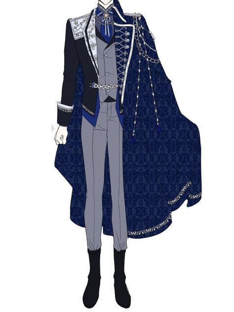 Cravat Drawing, Historical Manhwa Outfits, Blue Fantasy Outfit Male, King Outfit Drawing, Anime Royalty Outfits, Historical Manhwa Men, Prince Outfit Design, Fantasy Prince Outfit, Sasaki Kojiro