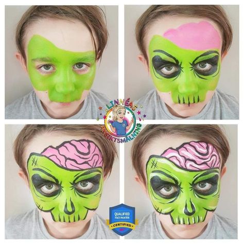 Face Paint Zombie, Zombie Face Makeup, Kids Zombie Makeup, Halloween Face Paint Designs, Zombie Face Paint, Easy Halloween Face Painting, Halloween Makeup For Kids, Maquillage Halloween Simple, Halloween Face Paint