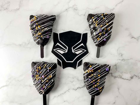 The sequel to Black Panther is here! These Black Panther Rice Krispie Treats are fun to make for the release of Wakanda Forever! Rice Cereal Treats, Silver Sprinkles, Gold Luster Dust, White Chocolate Candy, Gold Sprinkles, Pretzel Dip, Cake Pop Sticks, Pop Stick, Cereal Treats