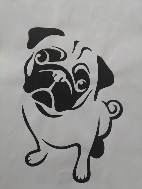 Pug for Silhouette cut file Pug Tattoo, Dog Stencil, Pug Art, Wood Burning Patterns, A Pug, Scroll Saw Patterns, Stencil Art, Silhouette Art, Kirigami