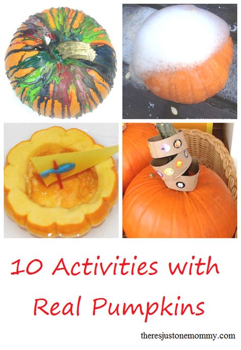 10 super fun activities for the kids using real pumpkins Activities For Three Year Olds, Fall Pumpkin Activities, Pumpkin Crafts Preschool, Pumpkins Preschool, Halloween Crafts Preschool, Pumpkin Activities, Halloween Crafts For Toddlers, Fun Pumpkins, Halloween Preschool