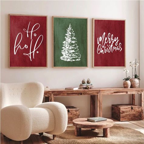 "Many more Christmas Wall Art Prints are available in my Shop! https://etsy.me/3VnJ3R6 Add some Christmas cheer to your holiday decor with this set of 3 Green and Christmas printable wall art. It's perfect as you can print right away and arrange it to fit any space. Simply download the files and print! THIS IS A DIGITAL DOWNLOAD, NO PHYSICAL PRODUCT WILL BE SHIPPED  You will receive  5 High-Resolution JPG files at 300 DPI that can be printed at any of the following sizes: ~2x3 Ratio for printing Christmas Cricut, Christmas Mantle Decor, Christmas Living Rooms, Christmas Canvas, Christmas Printable, Christmas Poster, 3 Piece Wall Art, Christmas Wall Decor, Christmas Wall Art