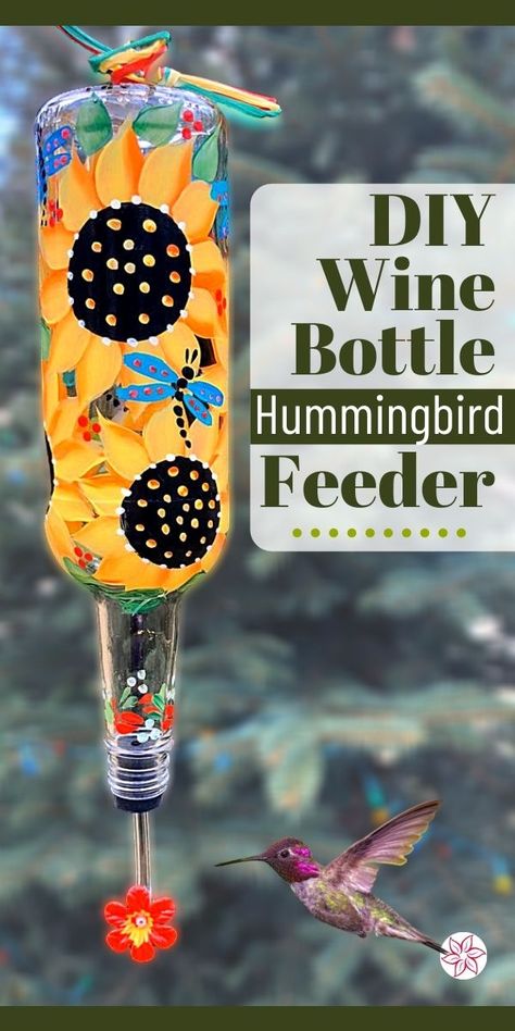 Wine Bottle Bird Feeder Diy How To Make, Wine Bottle Bird Feeder Diy, Wine Bottle Hummingbird Feeder Diy, Humming Bird Feeders Diy Homemade, Wine Bottle Crafts Outdoor, Wine Bottle Crafts Diy Easy, Hummingbird Feeder Diy, Hummingbird Crafts, Hummingbird Craft