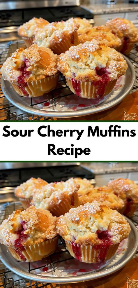 Need a new muffin recipe? Our Sour Cherry Muffins recipe is perfect! Combining sour cherries with classic muffins, it's a standout among cherry recipes. Explore more dessert ideas and recipes today! Sour Cherry Muffins, Sour Cherry Recipes, Cherry Muffins, Sour Cherries, Filled Muffins, Cherry Recipes, Sour Cherry, Delish Recipes, Yummy Chicken Recipes