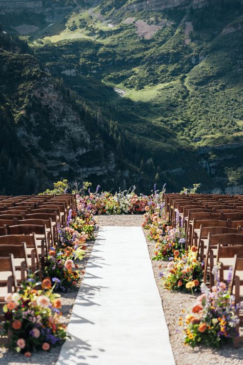 Wedding Venues Mountain View, Outdoor Mountain Wedding Ceremony, Wedding Venues With A View, Montana Wedding Aesthetic, Spring Colorado Wedding, Wedding Walk Out, Mountain Wedding Utah, Wedding Near Water, Anthropologie Inspired Wedding