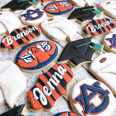 Auburn Cookies Decorated, Auburn Cookies, Auburn Graduation, Volleyball Cookies, College Cookies, Royal Icing Sugar, Bird Barn, Graduation Cookies, Raspberry Cake