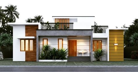 Single Story Small House, Single Story House Elevation, Single Story House, Single Storey House Plans, Single Floor House Design, Minimal House, Small House Elevation, House Balcony Design, Facade Architecture Design