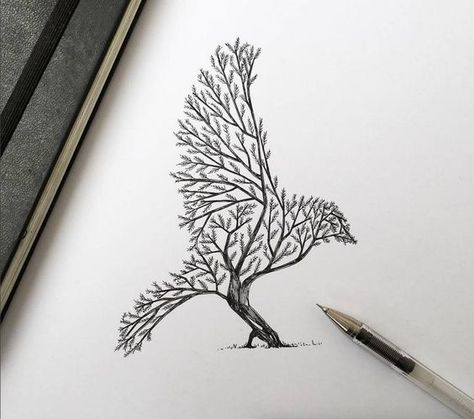 black ink drawings 7 Alfred Basha, Men Tattoos, Bird Sketch, Pen Illustration, Drawing Faces, Bird Tree, 문신 디자인, Tree Drawing, Tree Tattoo