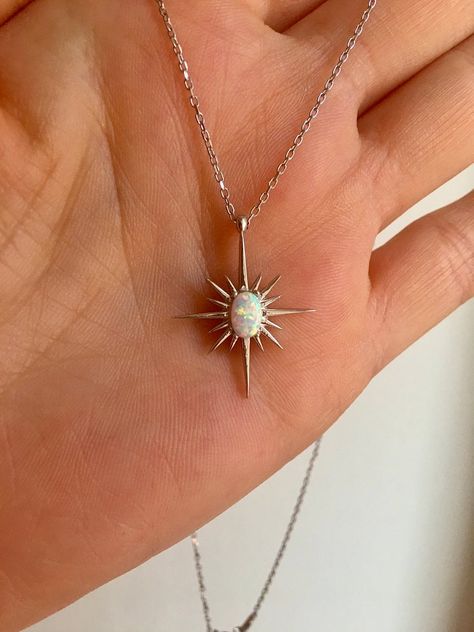 Opal Polar Star Necklace / 925 Sterling Silver North Star | Etsy Mystic Topaz Necklace, Opal Jewelry Necklace, North Star Pendant, Opal Necklace Silver, Polar Star, Silver Star Necklace, Locket Earrings, North Star Necklace, Shine Like A Star