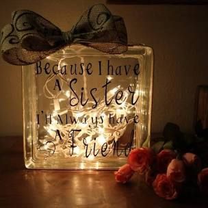 Sister gifts Sister Birthday gift for Sister Gift ideas Lighted Glass block Sister wedding gift Sister glass blocks with lights Diy Gifts Sister, Sister Gifts Diy, Sister Birthday Presents, Unique Gifts For Sister, Sister Wedding Gift, Anniversaire Diy, Little Sister Gifts, Diy Gifts For Mom, Gifts For Your Sister