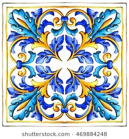 Italian majolica tiles, floral ornament Traditional Tile Design, Majolica Tiles, Italian Pattern, Ceramic Tile Art, Italian Majolica, Indian Pottery, Majolica Pottery, Traditional Tile, Floral Ornament