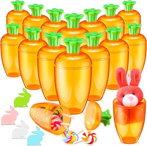 Amazon.com: 36 Pcs Fillable Easter Carrots Containers Plastic Bright Orange Carrot Shaped Easter Eggs Empty Carrot Toy Treat Containers with 36 Bunny Hanging Ornaments for Easter Theme Party Favor Basket Stuffers : Home & Kitchen Easter Theme Party, Treat Containers, Candied Carrots, Easter Theme, Easter Carrots, Easter Party, Theme Party, Bright Orange, Easter Decorations