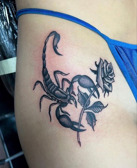 Scorpio Tattoo Hip, Scorpion Tattoo Meaning, Scorpion Thigh Tattoo, Scorpion Hip Tattoo, Scorpion Tattoo Feminine, Luca Pacioli, Forearm Cover Up Tattoos, Scorpion Tattoos, Girl Thigh Tattoos