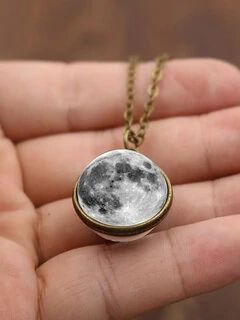 Style: Vintage Type: Necklace Color: Bronze, Silver Weight: 14g Size: About 45+5 cm / 17.72+1.97 in Material: Alloy, Glass 3d Necklace, Full Moon Necklace, Moon Necklace Silver, Glowing Necklace, Astrology Necklace, Moon Phases Necklace, Necklace Moon, Moon Gifts, Casual Jewelry