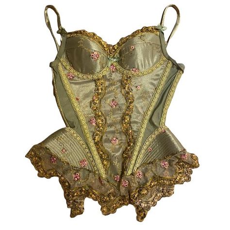 Daisy Costume, Vintage Bustier, Embroidered Corset, Green Corset, Catwalk Collection, Vintage Corset, Corset Bustier, Princess Outfits, Textiles Fashion