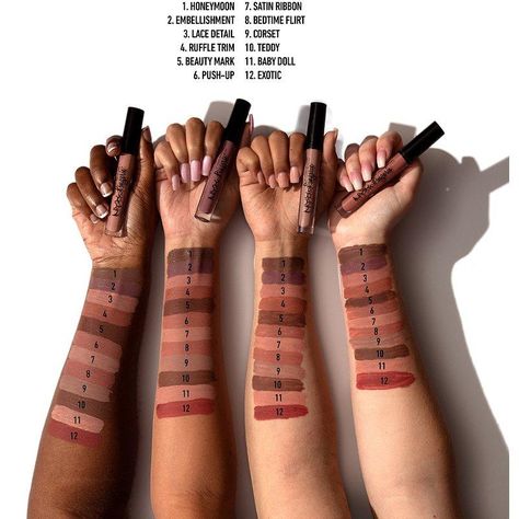 glamour_us_glamourus_nyx_beauty_makeup_cosmetics_lip_lingerie_liquid_lipstick Brown Lipstick Shades, Lipstick On Brown Skin, Makeup Lips Matte, Nude Lipstick Shades, Beginner Makeup Kit, Nyx Lip Lingerie, Nude Liquid Lipstick, Matte Lipstick Shades, Matte Nude Lipstick