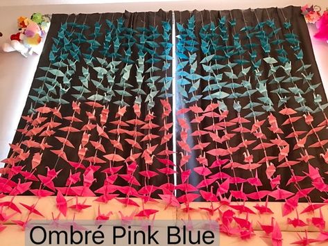 5 Strands/20 Ombre Pink Blue Origami Cranes Cranes Backdrop | Etsy Wedding Backdrop Reception, Paper Crane Wedding, Crane Wedding, Blue Origami, Origami Garland, 1000 Paper Cranes, 1000 Cranes, Engagement Decor, Origami Wedding