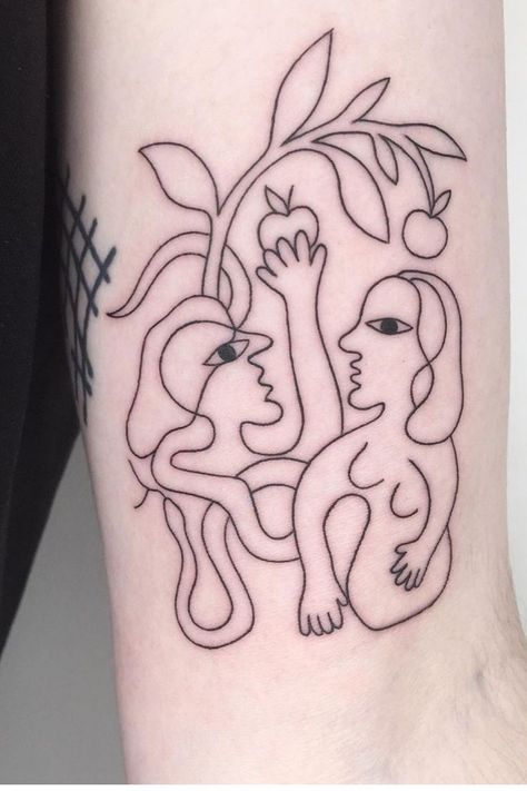 Adam And Eve Tattoo, Adam And Eve Apple, Apple Abstract, Eve Tattoo, Illustrative Tattoo, Apple Tattoo, Ma Tattoo, Linework Tattoo, Body Makeover