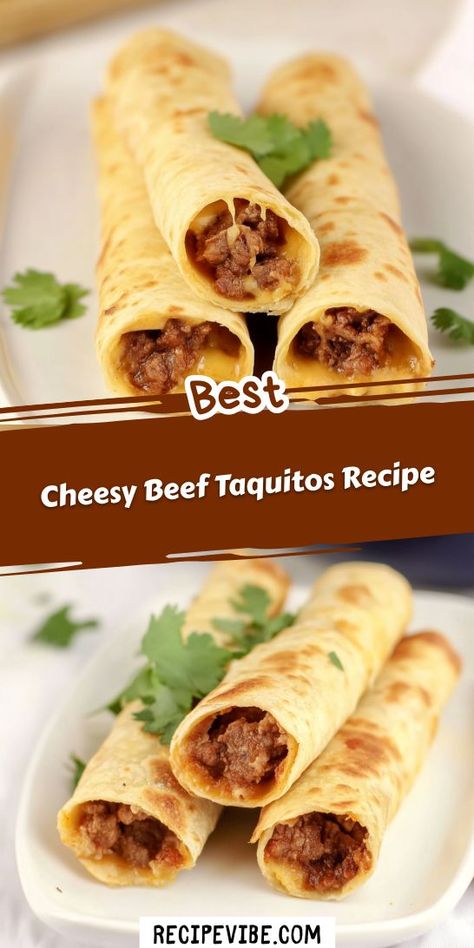 Are you craving a delicious, cheesy snack that's easy to prepare? This Cheesy Beef Taquitos Recipe is perfect for busy weeknights or game day gatherings. Treat yourself to a mouthwatering delight that you can whip up in no time! Save this recipe for your next ground beef inspiration! Hamburger Taquitos Ground Beef, Homemade Taquitos Ground Beef, Easy Taquitos Beef, Cheesy Beef Taquitos, Cooked Ground Beef Recipes Easy Dinners, Ground Beef Game Day Recipe, Ground Beef Snack Recipes, Dinner For Cold Days, Tostada Recipes Beef