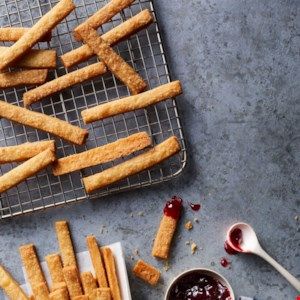 Air Fryer Shortbread Cookie Fries Recipe Cookie Fries, Jalapeno Jam, Fries Recipe, Shortbread Cookie, Pastry Blender, Air Fryer Recipes Easy, Breadsticks, Strawberry Jam, Shortbread Cookies