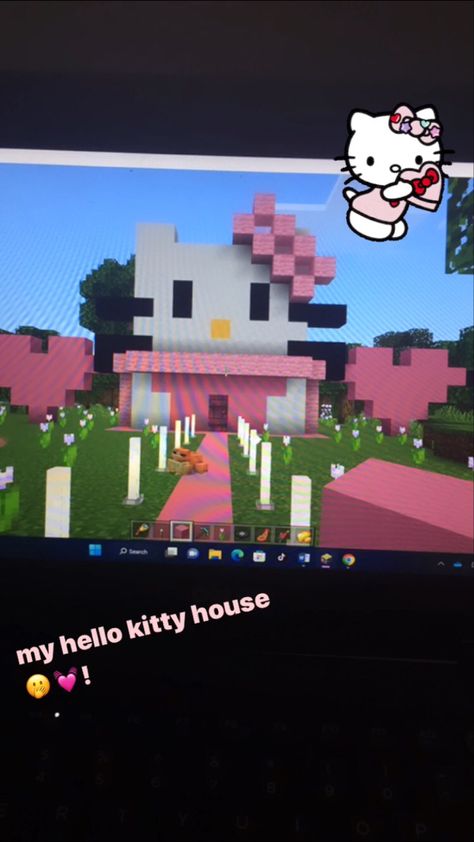 Hello Kitty Minecraft House Tutorial, Hello Kitty Minecraft House, Hello Kitty Minecraft, Minecraft Kawaii, Minecraft House Interior, Kitty House, House In Minecraft, House Tutorial, Hello Kitty House