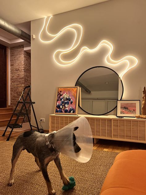 Diffused Led Strip, Flexible Lighting Design, Flexible Led Light Design, Wall Lights Decor, Neon Rope Light Ideas Living Room, Led Light Wall Design, Led Light Shapes, Lights For Room Decoration, Led Flexible Strip Lighting Ideas