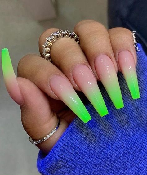 Neon Green Nails, Green Acrylic Nails, Green Nail Art, Ombre Acrylic Nails, Summer Acrylic Nails, Neon Nails, Square Acrylic Nails, Fire Nails, Coffin Nails Designs